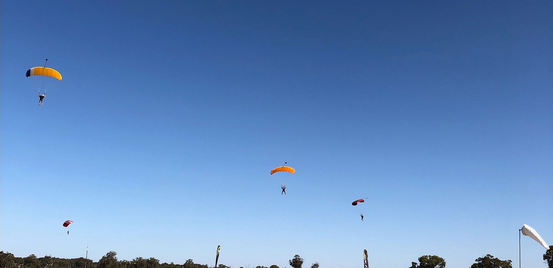 Bookings 1 Skydivers under canopy coming in to land at Hillman Farm Airport, Darkan WA
