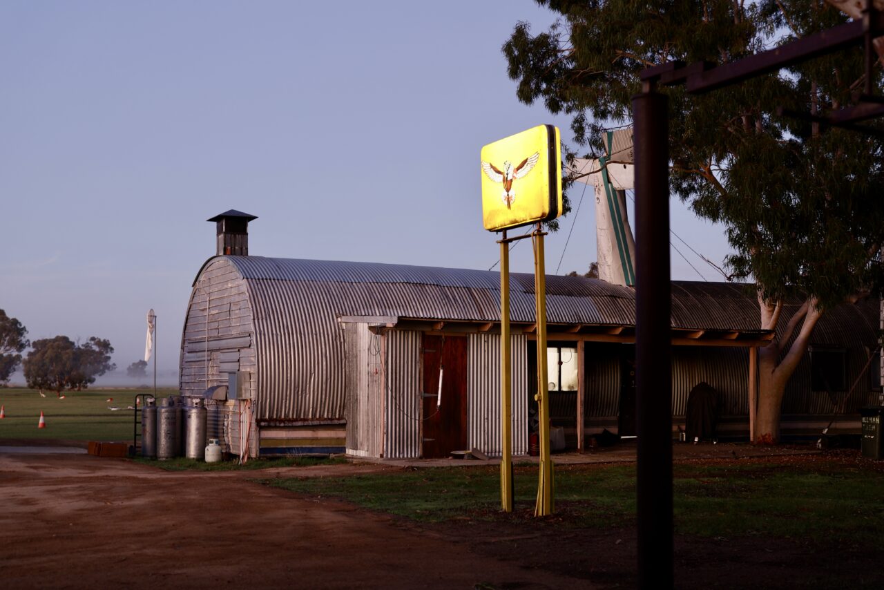 Skydiving from Perth 4 The old farm buildings at Hillman Farm Airport at dusk, Darkan WA
