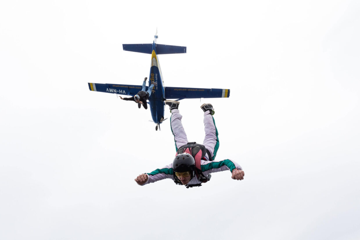 Recurrency Course for Licensed Skydivers 1 Solo skydiver in a stable freefall position over Hillman Farm, Darkan, Western Australia