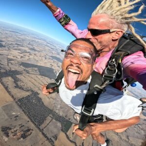 Tandem skydive in freefall over Western Australia