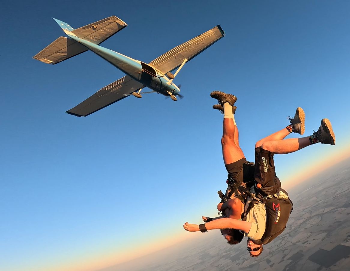 Learn to Skydive – AFF Course (deposit) 3 Skydiver exiting the aircraft at The Skydive School