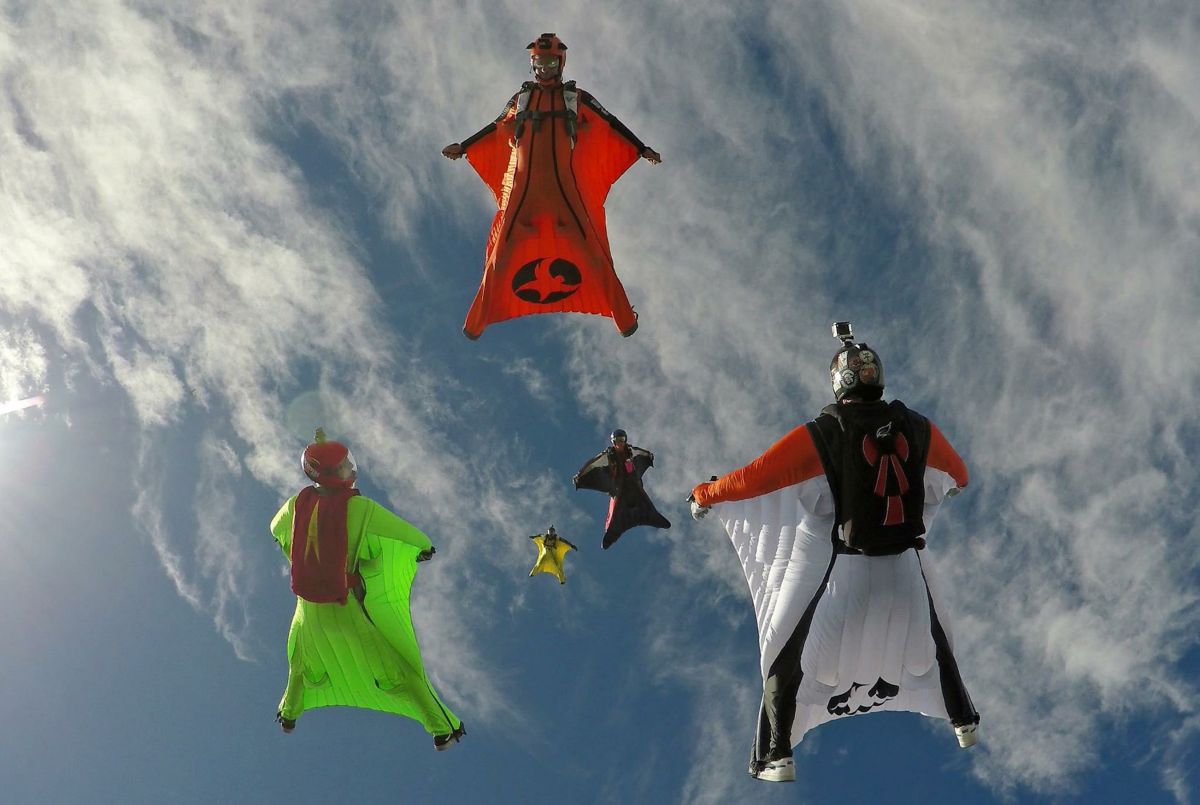 Where We Are 6 Wingsuit pilots flying in formation over Western Australia